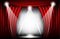 Close view of a red velvet curtain. Theater background Vector illustration, Teathre stage with spotlights