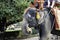 Close view of a sacred elephant carrying tourists