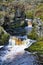 A close view of Snow Falls, a waterfall near Ingleton in the Yorkshire Dales.