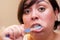 Close view teeth brushing