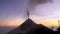 Close view video of Fuego volcano eruption at sunset