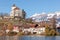 Close view of Werdenberg Castle and mountains