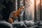 Close wild Red fox in nature habitat. Generative AI