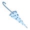 Closed blue umbrella decorated with polka dots