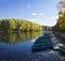 Closed boat station on the pond in the fall