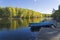 Closed boat station on the pond in the fall