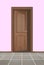 Closed brown wooden doors vector illustration.