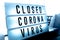 Closed businesses for CoronaVirus pandemic outbreak, closure sign on retail store window banner background. Government shutdown of