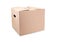 Closed cardboard box, isolated. Blank moving box, carton with handles, pack shot photo for packaging design, templates.