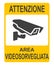 Closed Circuit Television Sign or CCTV in operation vector sticker illustration. Inscription in Italian