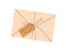 Closed envelope with craft carton label tied with string. Paper correspondence with letter. Abstract mail. Flat vector