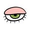 Closed eye hand drawn vector illustration in cartoon comic style green lashes