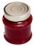 Closed glass jar of raspberry jam