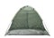 Closed grey camping tent on white