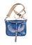 Closed handmade blue handbag with textile strap