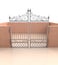 Closed iron gate in quadrilateral brick fence