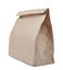 Closed kraft paper bag on white