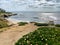 Closed La Jolla Beach with informative signage during COVID-19 pandemic.