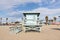 closed lifeguard tower at the beach of Venice Beach in California with palm tree