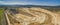 Closed limestone mine and mountains.