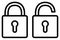 Closed lock nad open lock icons set. Outline safe symbol. Padlock vector illustration