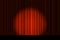 Closed luxury red curtain with many shadow. Spotlight beam illuminated stage textile background. Theatrical velvet