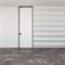 Closed modern door in a room with a stone floor and textured walls Style interior. Concept of an opportunity. 3d rendering