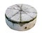 Closed old cracked concrete round sewer well installed  in wood isolated