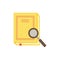 Closed paper book or diary with yellow hardcover and red bookmark and magnifier.