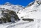 Closed pass road in winter, Great St Bernard Pass, Switzerland