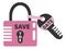 Closed pink padlock and key with words SAVE THE DATE. Design element