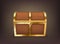 Closed realistic treasure chest, old coffer with golden stripes for gold, money and pirate wealth