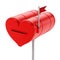 Closed red heart shaped mailbox. 3D illustration