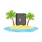 Closed safe on a tropical island, hidden in offshore wealth resources vector Illustration