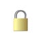 Closed square brass door padlock, realistic vector mockup illustration isolated.