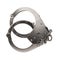 Closed steel handcuffs isolated on a white background. The concept of sexual role-playing games