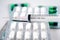 Closed up disposable syringe on blister pack medicine