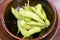 Closed up of edamame nibbles, boiled green soy beans