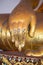 Closed up hand of Gold Buddha in Wat  Phra Chettuphon Wimon Mangkhalaram Wat pho