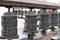 Closed up prayer wheel at temple in Kathmandu, Nepal