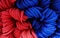 Closed up of Red and blue twisted nylon rope, color contrast