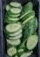 Closed up the sliced cucumber in salad bar
