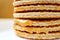 Closed Up Stack of Mouthwatering Stroopwafel or Caramel Filled Traditional Dutch Waffle