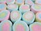 Closed up the Texture of Lined up Pastel Pink, Yellow, Blue Colored Marshmallows