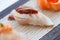 Closed-Up Torched Hamachi Yellowtail Fish Sushi.
