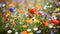 Closed Up of vibrant wild flowers in a Field background