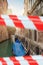 Closed Venice with warning tape. Closed historical Italian sightseeing