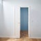Closed White Door on Blue Wall Reflective Floor