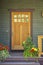 Closed wooden door of a home