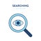 Closer look search icon. Vector illustration of a magnifier tool with human eye symbol inside. Represents concept of spying,